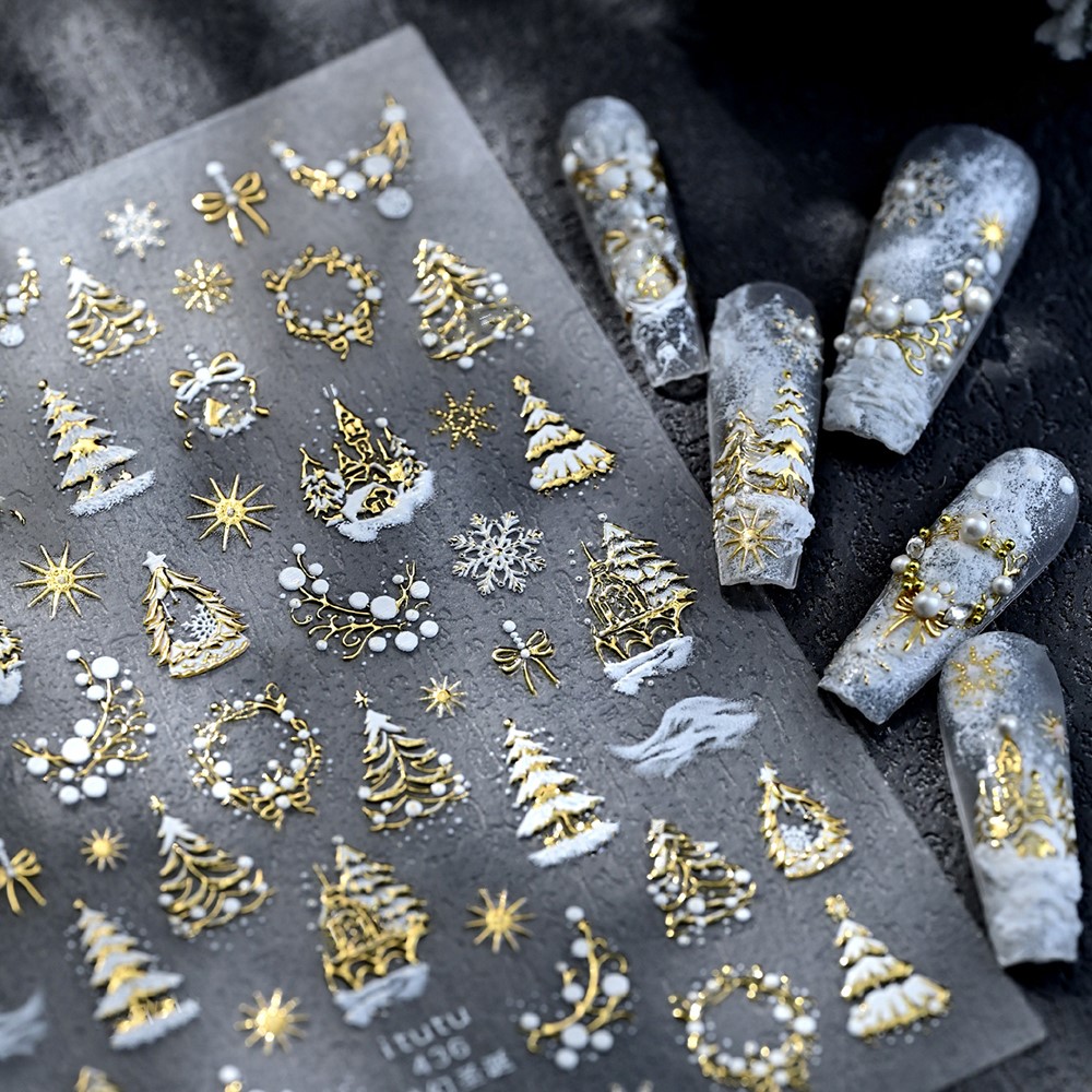 Nail Art Xmas Design - Autocollants pour ongles château/guirlande/arbre de noël