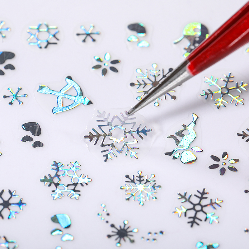 Nail Art Xmas - Autocollants holographiques pour ongles, flocons de