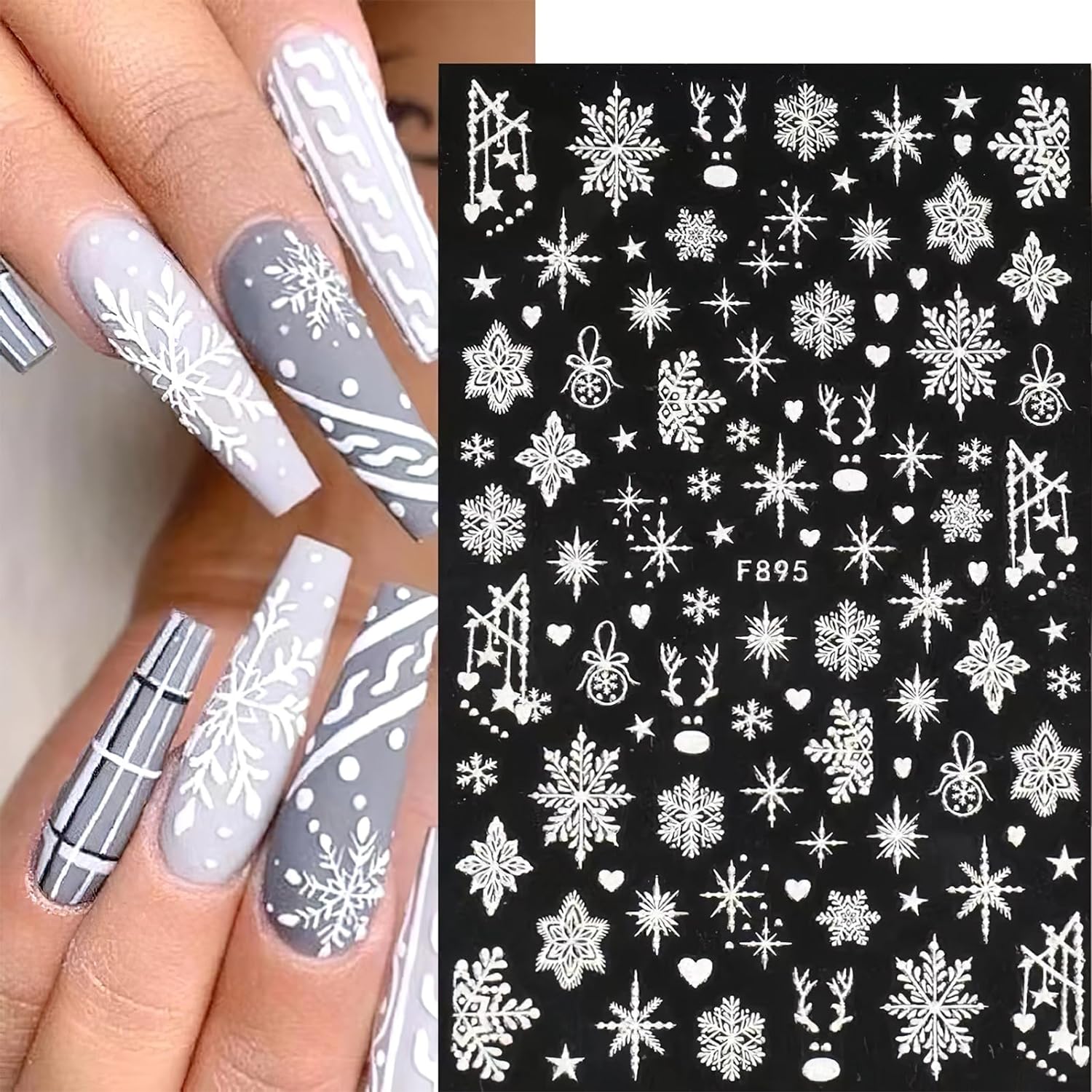 Nail Art Xmas - Décalcomanies 3D pour ongles, flocon de